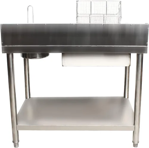 Miniatura 6 de Mesa de empanado para preparación de alimentos fritos, estación de panadero, pollo y pescado y verduras, mesa de trabajo y preparación de cocina