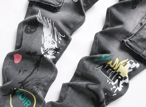 Miniatura 11 de Baylvn - Pantalones de mezclilla entallados y estampados para hombre con corte recto