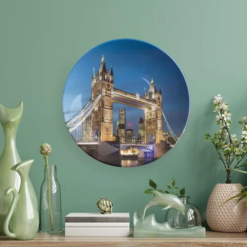 Miniatura 5 de XISUNYA Plato decorativo de 6 pulgadas, plato de cena de Londres, paisaje del puente de la torre emblemática al crepúsculo, placa de exhibición