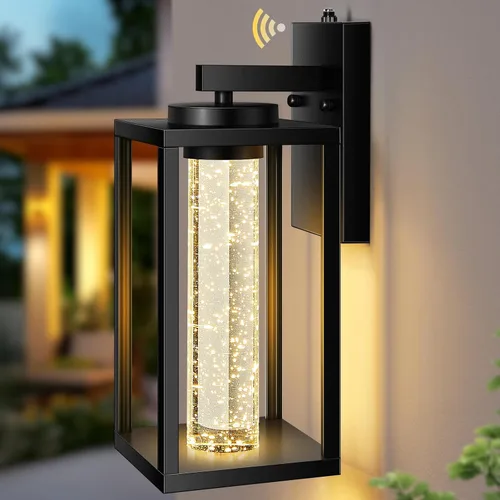 Miniatura 16 de VIANIS Aplique de Pared Exterior Negro, Iluminación Exterior del Atardecer al Amanecer Montaje en Pared para Casa con Cristal de Burbuja, Lámpara