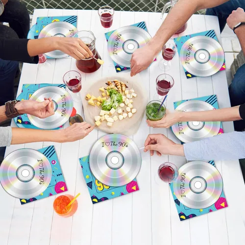 Miniatura 5 de 50 piezas de platos y servilletas de papel para fiesta de los 90 CD mix de los 90 platos de postre para fiesta temática de los 90 decoración retro