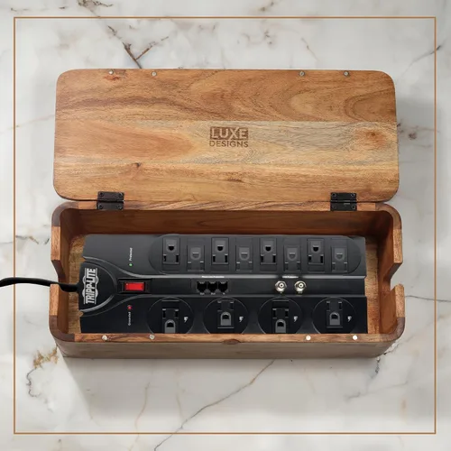 Miniatura 9 de Caja grande de gestión de cables - Madera de acacia - Caja organizadora de cables y caja de tira de alimentación para la gestión de cables
