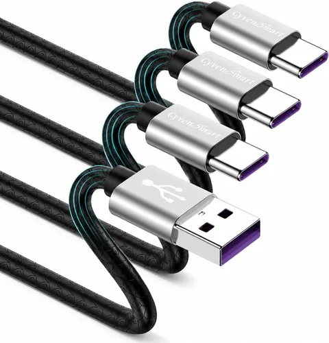 CyvenSmart - Cargador compatible con Samsung Galaxy S10, S9, S8 Plus (3 A, carga rápida), 3 unidades de cable TPE USB C de 6 pies / 1.82 m., USB A