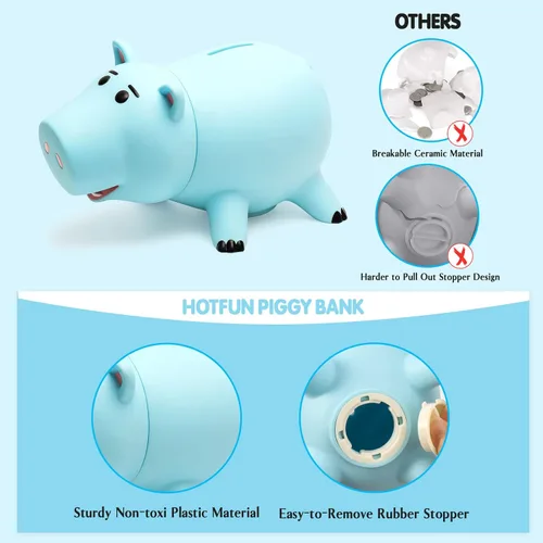 Miniatura 3 de Hucha Hamm, bonita alcancía de plástico para niños y niñas, banco de dinero irrompible para regalo para niños (azul)