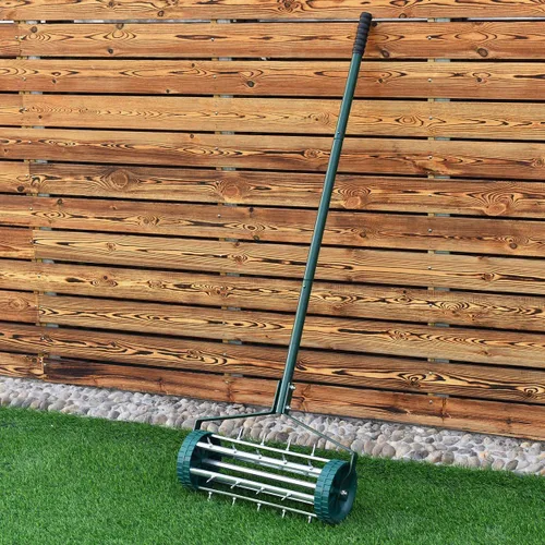 Miniatura 5 de Goplus Aireador de césped rodante de 18 pulgadas, aireador de suelo giratorio para patio de jardín, herramienta de aireación de césped resistente
