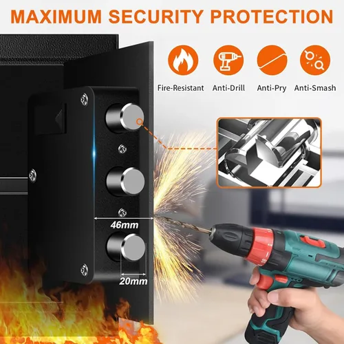 Miniatura 3 de 1.6 pies cúbicos Cajas de seguridad a prueba de fuego para USO DOMÉSTICO, Caja de Seguridad Digital Antirrobo con Teclado Programable y Llaves