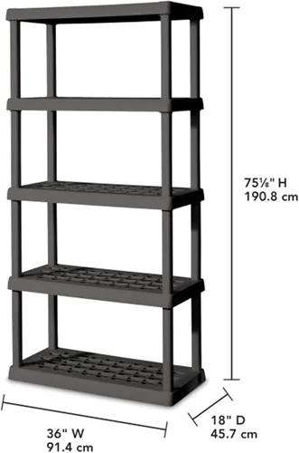 Miniatura 3 de Sterilite Paquete de 4 estantes con 5 estantes, estantes de almacenamiento resistentes para el hogar y el garaje, color gris, estantes organizadores