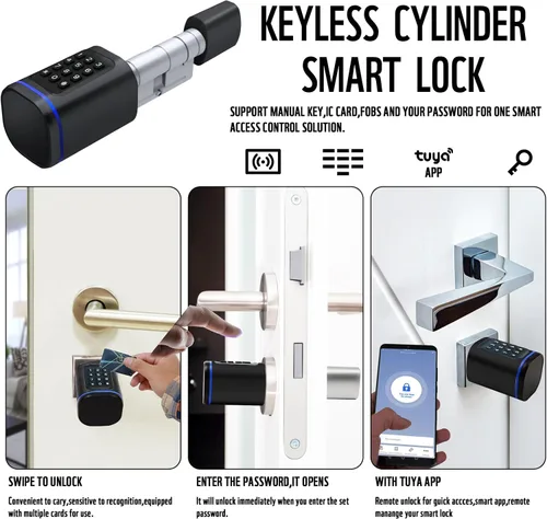 Miniatura 6 de Cerradura de puerta inteligente, cerradura de cilindro inteligente de puerta europea, cerraduras electrónicas aplicables a puerta de seguridad