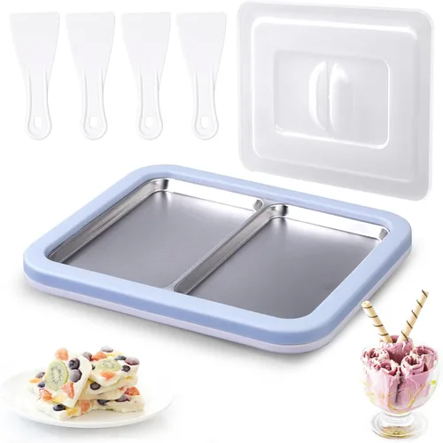 Miniatura 9 de Máquina para hacer helados enrollados, doble bandeja para hacer helados instantáneos, máquina de yogur congelado casero de grado alimenticio