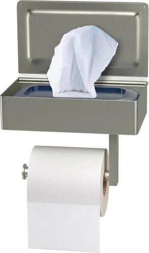 Miniatura 9 de Soporte de papel higiénico autoadhesivo de pared con estante y almacenamiento para toallitas – Soporte de papel higiénico negro mate de acero