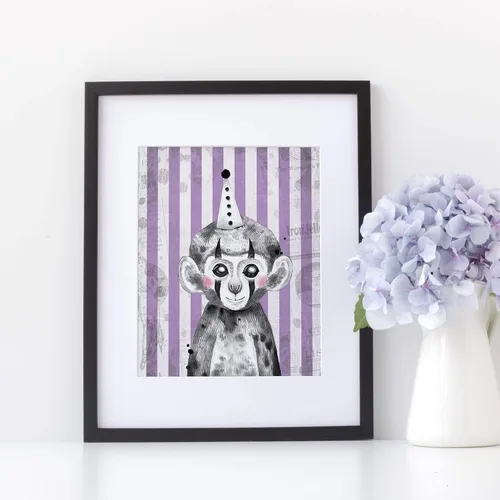 Miniatura 6 de Ritzy Rose Arte de animales de circo morado para niños, impresiones caprichosas para pared, 6 pósteres infantiles para habitación del bebé