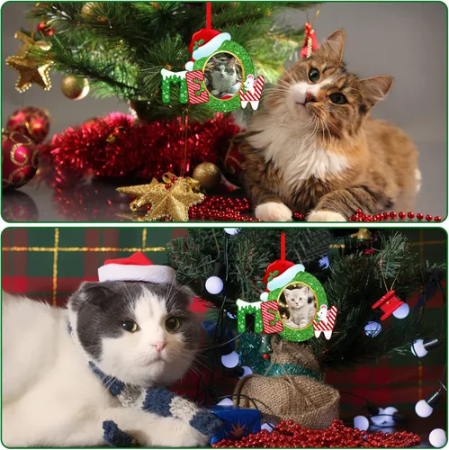 Miniatura 5 de Whatsign Adornos de marco de fotos de gatos, decoración de recuerdo colgante de Navidad para árbol de Navidad, adornos personalizados para gatos