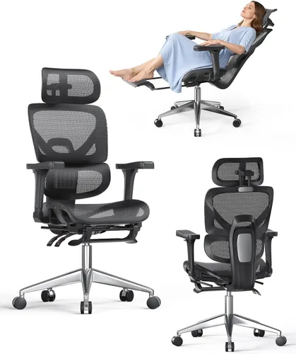 naspaluro Silla de oficina ergonómica, silla de escritorio de malla con respaldo alto, capacidad de 350 libras, soporte lumbar, reposacabezas con