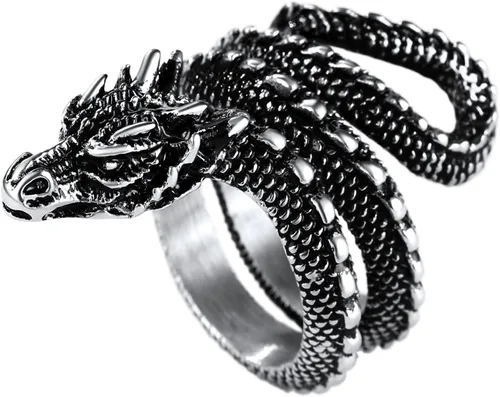 U7 Anillo para caballero de acero inoxidable con diseño de animales estilo punk rock para motociclistas, regalo con cabeza de dragóntigre, color