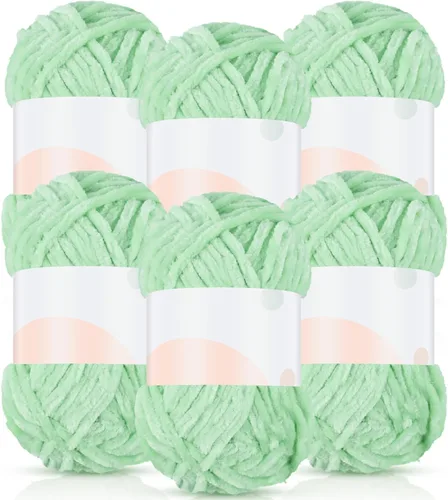 Miniatura 9 de Amylove 6 rollos de hilo de felpilla de terciopelo suave para ganchillo de 1182 yardas, manta de poliéster, hilo grueso mullido para tejer y hacer