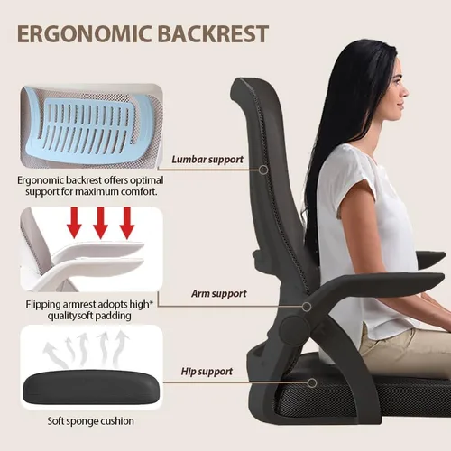 Miniatura 6 de Silla de oficina, silla de escritorio ergonómica, silla de malla transpirable, silla giratoria con brazos abatibles y soporte lumbar, silla