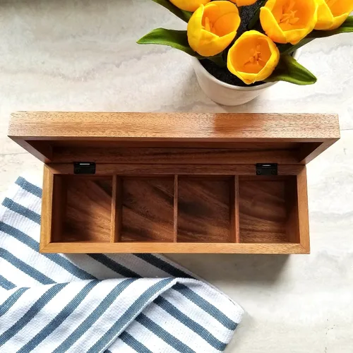 Miniatura 7 de Lipper International Caja de té de madera de acacia con 4 secciones, 12-1/2" x 4-1/8" x 3-7/8