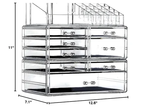 Miniatura 8 de Cq acrylic Paquete de 3 organizadores de maquillaje transparentes, apilables, 8 cajones, lindos organizadores de tocador para el clip de pelo