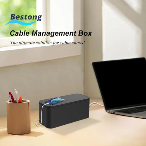 Miniatura 3 de Power Strip Hider Box - Organizador de gestión de cables, tamaño grande y mediano, color negro Power strip hider box hides cords and surge