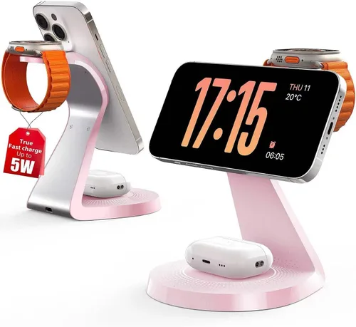 Miniatura 10 de Estación de carga 3 en 1 para dispositivos Apple, soporte de cargador Mag-Safe de carga rápida, cargador inalámbrico para iPhone serie