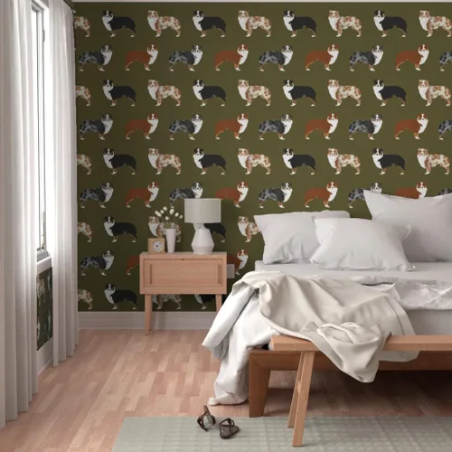 Miniatura 5 de Spoonflower Papel tapiz para despegar y pegar - Perros australianos lindo pastor australiano rojo azul australiano Aussies Black Tan Pastores