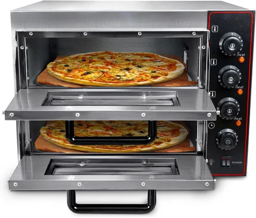 Miniatura 4 de Shikha Horno de pizza comercial de 16 pulgadas, doble cubierta, 3000 W, 110 V, horno eléctrico multiusos, tostadora para hornear, asador, capacidad