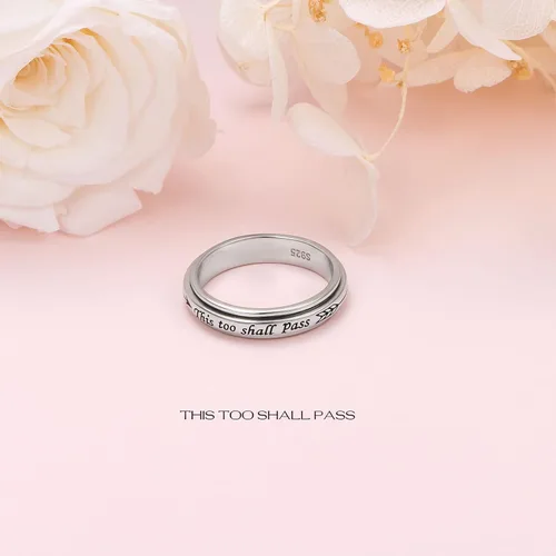 Miniatura 4 de Anillo giratorio de plata de ley 925 para hombres y mujeres, anillos para aliviar la ansiedad y el estrés y TDAH, anillos para autismo con mensaje