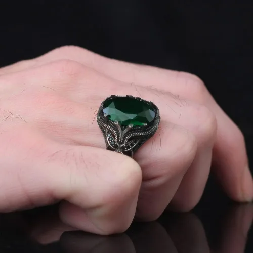 Miniatura 5 de Zircon Ring-925k Unisex Silver Jewelry-Vintage Gemstone Ring-Gift for Him and Her-925k Turkish Handmade Sterling Silver Green Ring