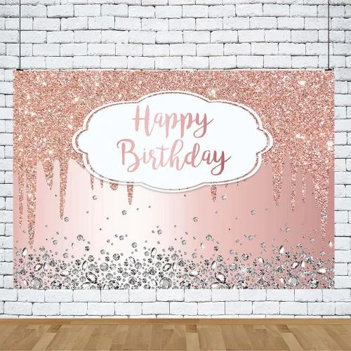 Miniatura 5 de AIBIIN Fondo rosa de 7 x 5 pies para fiesta de cumpleaños de niña, fondo de fotografía con purpurina, fondo de cristal de diamante, decoración