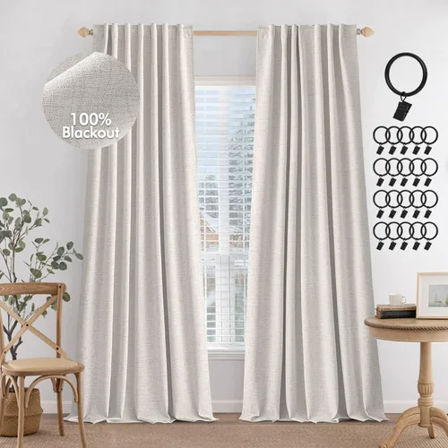 Miniatura 11 de MIULEE Cortinas 100% opacas de 84 pulgadas de largo de lino, cortinas y drapeados, juego de 2 paneles para dormitorio, pestaña trasera, sala