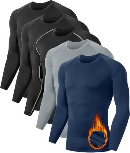 Paquete de 5 o 4 camisas de compresión térmica para hombre, forro polar, manga larga, capa base atlética, equipo de entrenamiento para clima frío