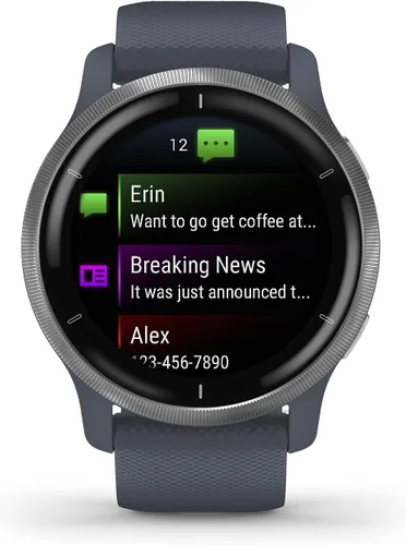 Miniatura 2 de Garmin 010-02430-00 Venu 2, reloj inteligente GPS, monitoreo avanzado de salud, características de fitness, bisel plateado con funda color granito