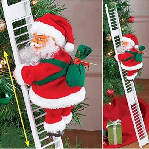 Escalera Trepadora de Santa, Divertida Decoración de Santa Claus Eléctrico Trepando Escalera de Cuerda, Juguete Muñeco de Santa Trepador
