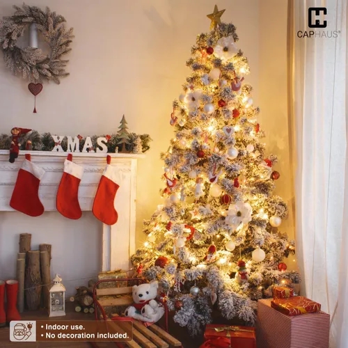 Miniatura 8 de CAPHAUS 4.5 pies Árbol de Navidad artificial preiluminado con nieve esmerilada, 200 luces LED y 398 puntas, árbol de Navidad falso con soporte