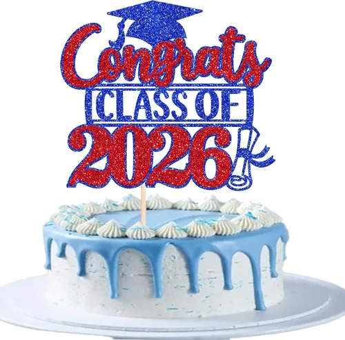 Miniatura 20 de Rsstarxi 1 paquete de 2026 con tapa de graduación 2026, decoración de pastel de felicitaciones graduadas para decoración de fiesta de graduación
