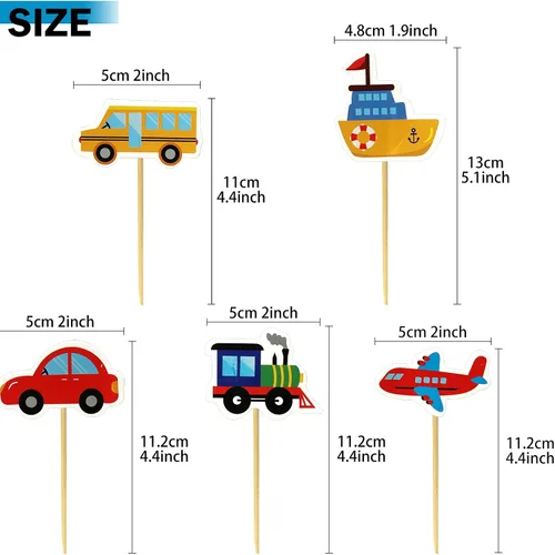 Miniatura 2 de Paquete de 30 adornos para cupcakes de transporte, para automóvil, camión, tren, avión, barco, fiesta, decoración de tartas para niños, cumpleaños