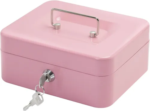 Miniatura 14 de Caja de efectivo de acero con cerradura de llave, organizador de dinero pequeño de metal con bandeja para dinero, caja de almacenamiento de efectivo