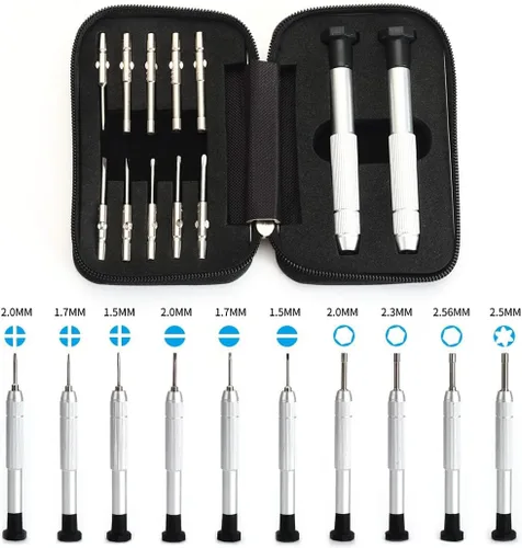 Miniatura 2 de Juego de destornilladores de precisión, kit de reparación de gafas con 10 estilos de destornilladores/almohadillas para la nariz/destornilladores