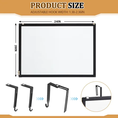 Miniatura 3 de Magnetic Cubicle Whiteboard Wall Mount Dry Erase Board Long Board Black Aluminum Frame Hook Mounting System(24"x20")