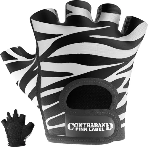 Miniatura 9 de Contraband Pink Label 5277 Design Series - Guantes de levantamiento y remo con estampado de cebra (par) – Ligero vegano medio acolchado
