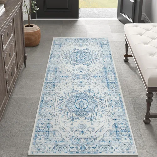 Miniatura 31 de jinchan Alfombra de área pequeña lavable floral vintage, alfombra de entrada simétrica de medio círculo de 2 x 3, alfombra de entrada suave de pelo