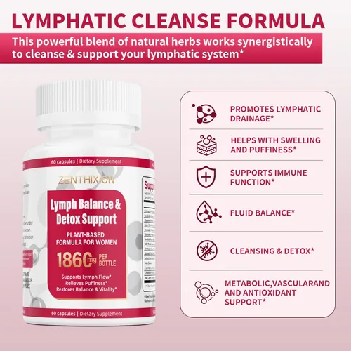 Miniatura 2 de Suplementos de drenaje linfático, suplemento de apoyo del sistema linfático de 1860 mg para mujeres con diente de león, bardana, equinácea, rutina