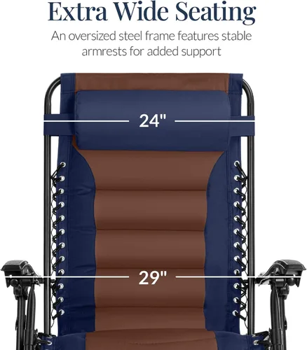 Miniatura 4 de Best Choice Products Silla acolchada de gravedad cero de gran tamaño, reclinable plegable para patio al aire libre, tumbona antigravedad XL