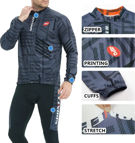 Miniatura 14 de sponeed Ropa de ciclismo para hombre, manga larga, para bicicleta de montaña, camiseta de bicicleta de carretera, pantalones acolchados, trajes