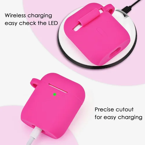 Miniatura 4 de Filoto Compatible con estuche para AirPods, funda bonita para AirPods 2/1 de Apple para mujeres, estuche protector de silicona con llavero de Rosa