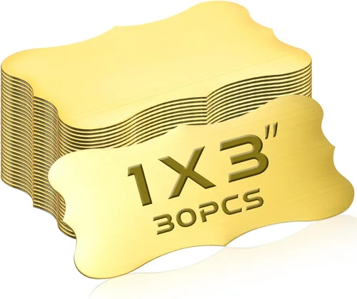 Miniatura 26 de Therwen 30 Piezas Placas de Nombre Grabadas con Láser de Acero Inoxidable Cepillado Placa Personalizada Placa en Blanco Etiqueta de Nombre Negro