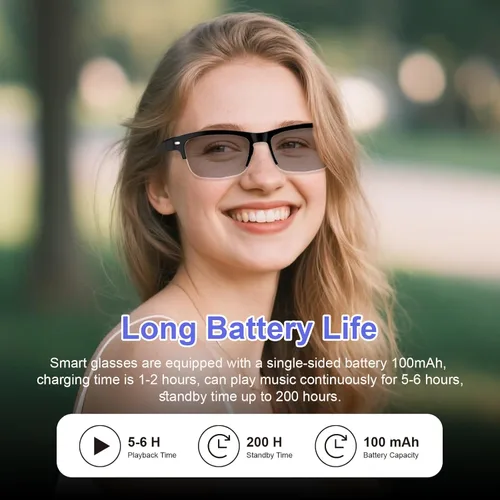 Miniatura 6 de Lentes inteligentes para hombres y mujeres, gafas Bluetooth con lentes fotocromáticas, micrófono y altavoces integrados, IPX5 impermeable, asistente