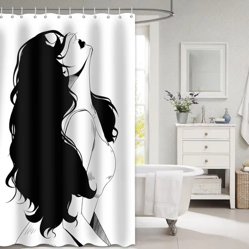 Miniatura 5 de Cortina de ducha para adultos, cortina de ducha para mujer, juego de cortina de ducha de tela impermeable, decoración de baño con 12 ganchos, 72 x