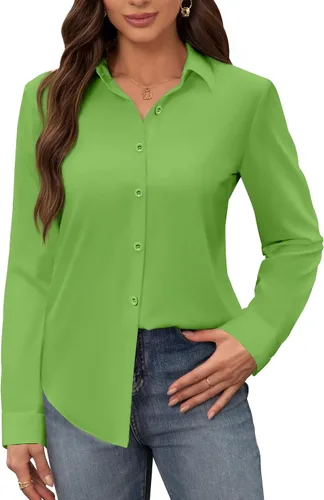 Miniatura 31 de Siliteelon - Camisas de vestir para mujer, a prueba de manchas, sin arrugas, de manga larga, sólidas, para trabajo y negocios, con botones