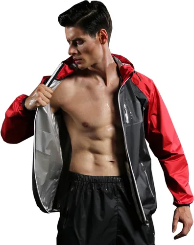 Red Plume Chaqueta de sauna para hombre, sudadera deportiva al aire libre, sudadera con capucha y cremallera para hombre, chaqueta de manga larga